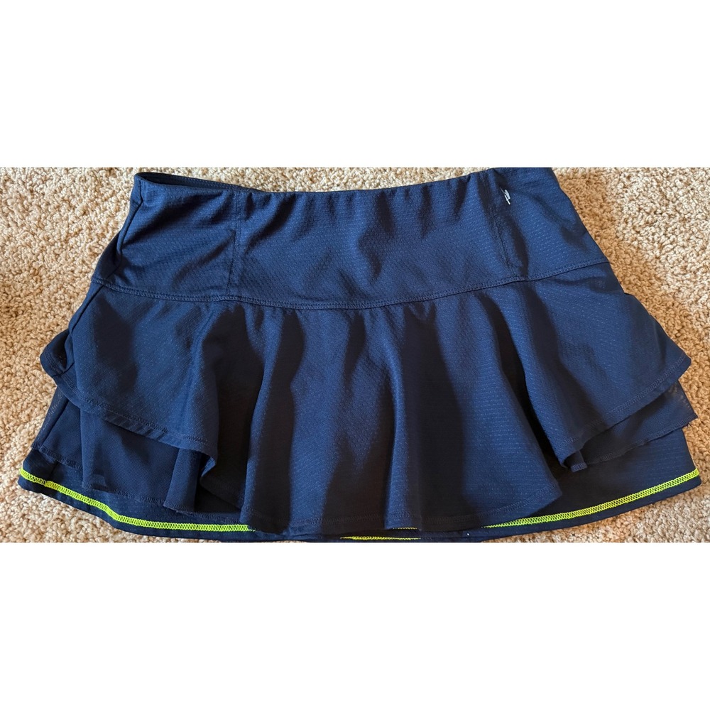 Lucky in Love Navy Blue Ruffle Tennis Skort Lime Green Trim Womens Size M 8-10